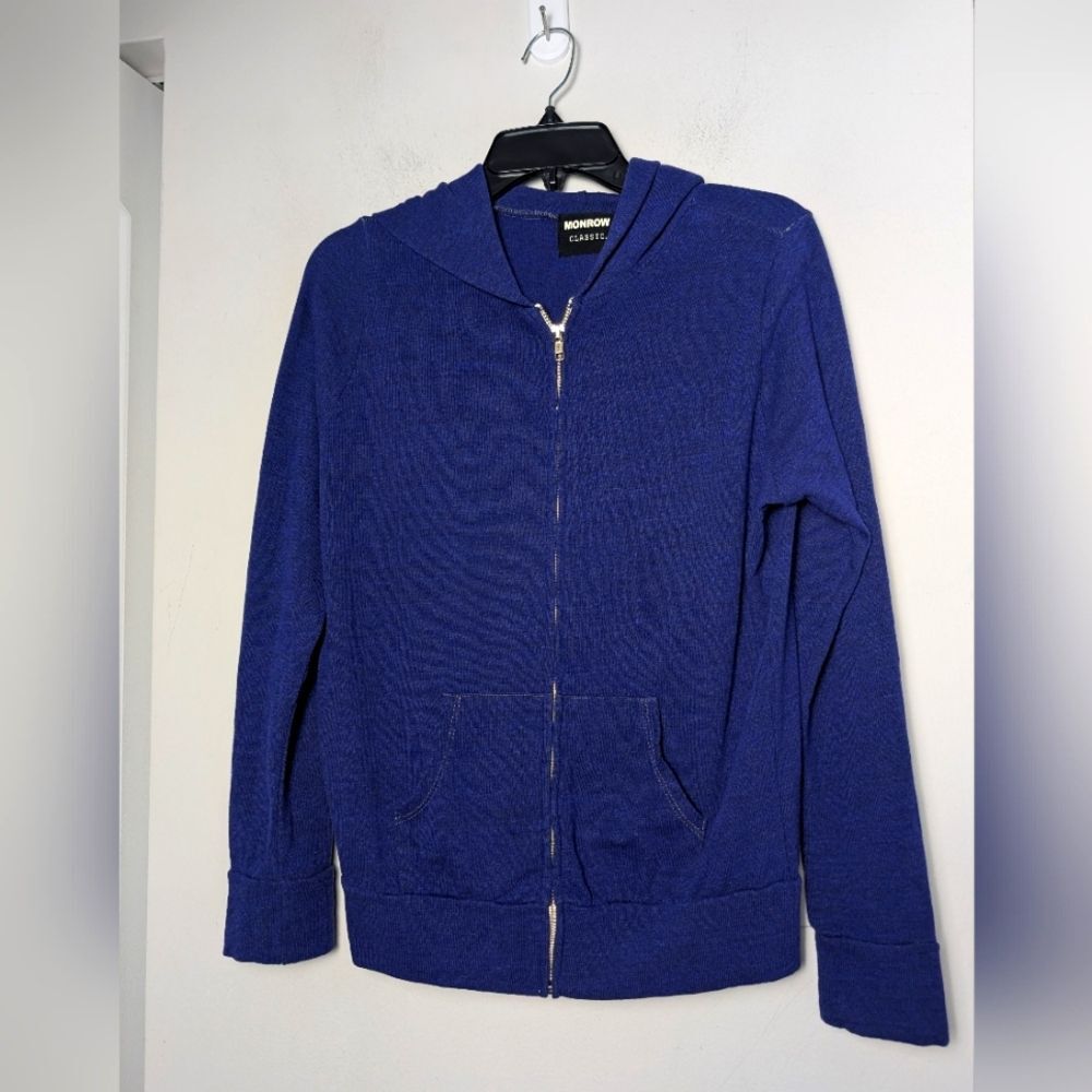 Monrow Classic Hoodie Full Zip Super Soft Blue Sz M